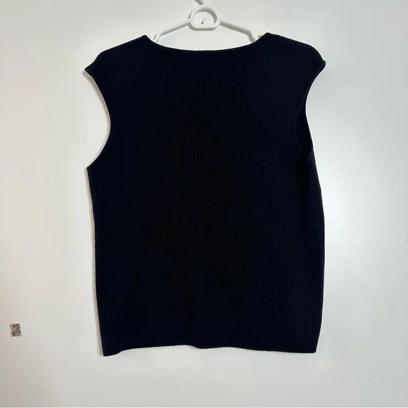 Escada black wool cashmere knit ribbed cap sleeve sweater top - Picture 3 of 4